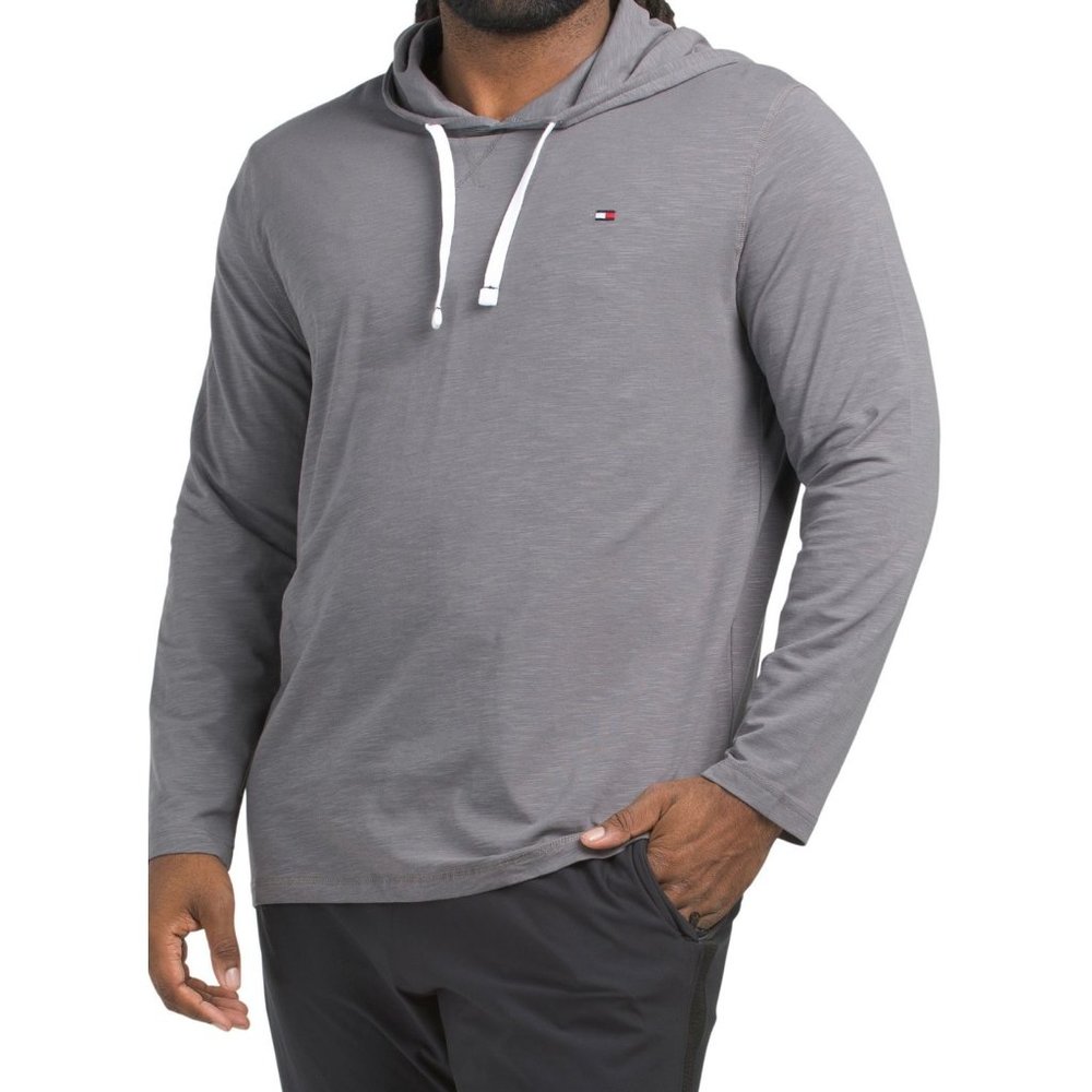 TOMMY HILFIGER XL Stretch‎ Jersey Drawstring Hoodie Grey